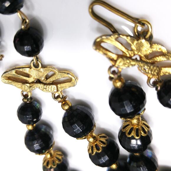 Deauville Black Faceted Lucite Bead Necklace Rhinestone Gold Tone 1950s - Picture 7 of 10